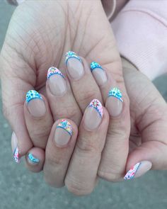 Beach Vacation Nail Ideas, Mexico Nail Ideas, Nails Blue And Pink, Pink And Blue Nails, Pink Blue Nails, Summer Nail Design Ideas