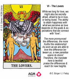 the lovers tarot card with an image of two men holding hands in front of them