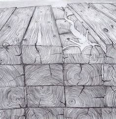 a pencil drawing of wood planks