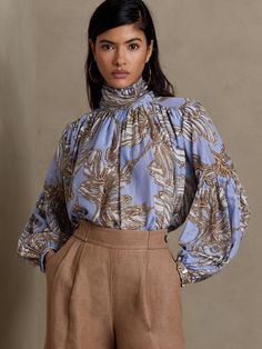 Natali Cotton-Silk Blouse | Banana Republic Drawing Aesthetics, Sky Blue Outfit, African Blouses, Clothing Wishlist, Blouse Purple, Fall Outfits For Work, Pattern Ideas, Fashion Icons, Clothes Women