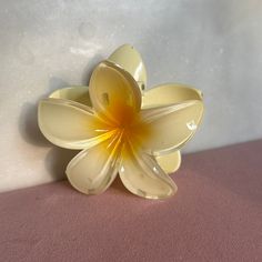 Hibiscus Hair Clip, Wooden Roses, Peach And Green