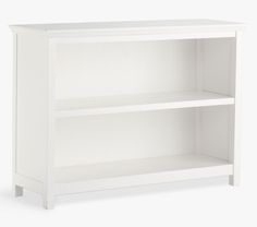 a white bookcase with two shelves on each side and one shelf below the top