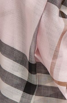 Iconic oversized check details a dusty pink scarf woven from a lightweight blend of wool and silk. 88" x 28"; 1/2" fringe 51% wool, 49% silk Dry clean Made in Italy Pink Burberry Scarf, Luxury Designer Pink Scarves, Elegant Pink Square Silk Scarf, Pink Square Silk Scarves, Giant Check, Luxury Pink Silk Scarf, Pink Scarf, Pink Scarves, Candy Pink