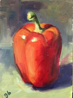 an oil painting of a red pepper