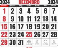 the spanish calendar for december is shown in red and black, with numbers arranged around it