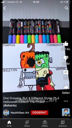 an iphone screen with markers on it and the text, one drawing but 4 different styles pl4