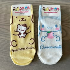 Brand New Sanrio Sneakers Socks Pom Pom Purin And Cinnamorall Qty 2 22-26cm Made In Korea Pom Pom Purin Headband, Pom Pom Purin Hello Kitty, Fun Yellow Cotton Socks, Casual Yellow Socks For Spring, Sanrio Sneakers, Sanrio Socks, Sneakers Socks, Friends Collage, Cinnamoroll Pompompurin