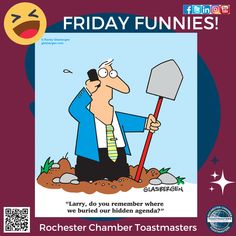 a cartoon character is holding a shovel in the ground with text that reads, friday funnies