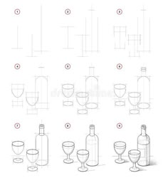 how to draw wine glasses and bottles with step by step instructions for beginners royalty illustration