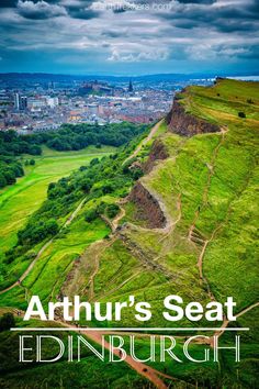 an aerial view of edinburgh, scotland with the text athlur's seat on it