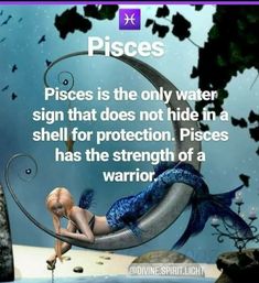 a woman laying on top of a moon next to a blue background with words about pisces