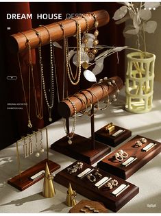 an assortment of jewelry is displayed on display