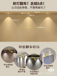 an advertisement with three different types of lights on the wall and below it, there are instructions for how to install recessed lighting