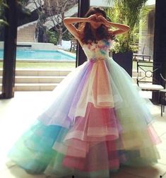 Rainbow Prom Dress, Colorful Prom Dresses, Rainbow Wedding Dress, Sweet 16 Dress, Made Flowers, Organza Wedding, Rainbow Wedding, Sweetheart Prom Dress, Tulle Ball Gown