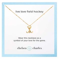 CC Sport Gold Field Hockey Necklace Hockey Ball, Field Hockey Gifts, Hockey Jewelry, Field Hockey Sticks, Hockey Sticks, Luxe Jewelry, Hockey Player, Charm Necklace Silver, Man Made Diamonds