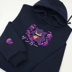 Hoodie Pokemon Embroidered Hoodie Pokemon Gengar  Embroidered