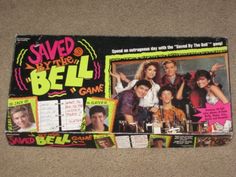 an advertisement for saved by the bell game is displayed on a carpeted floor in front of a wall