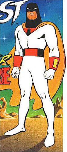 an image of a cartoon character in white and red uniform with his hands on his hips