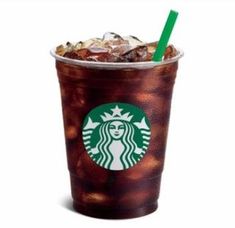 a starbucks drink with ice and caramel on the side, in a plastic cup