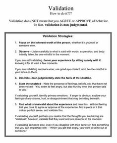 Self Validation Activities, Needing Validation, Searching For Validation, Self Validation, Stop Seeking External Validation, Therapy Skills, How To Validate Someone’s Feelings, Dbt Therapy, Counseling Techniques