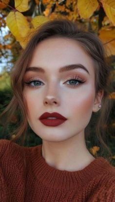 Fall Makeup Trend, Fall Makeup Looks, Smink Inspiration, Makeup Mistakes, Braut Make-up, Makeup Looks Tutorial, Fall Makeup, Makeup Pictures, Red Lipstick