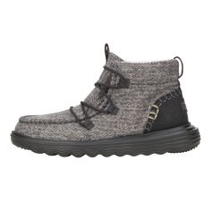 HEYDUDE | Women's Boots | Reyes Heathered - Black | Size 6 - You’re surfing through the air on a flexible EVA outsole maple leaf. You land on a bed of supernaturally memory-foam-soft moss. It’s misty and cool, but you’re warm and dry. This is a dream. But the Reyes Heathered boot is very, very real. Go ahead, pinch yourself. We’ll wait.Shoe Specs: Slip-On Stretch Lace Textile top Elastic lace-up front Boot height – 4.5” Dual pull-tabs Lightweight outsole Easy-on system Travel ready Removable foam insoleClassic Fit: Feels just right, with immediate comfort and effortless wear Women's Boots, Reyes Heathered - Black, Hey Dude, HEYDUDE | Women's Boots | Reyes Heathered - Black | Size 6 School Uniform Shoes, School Uniform Kids, Hey Dude, Elastic Laces, Go Ahead, Stretch Lace, Sneaker Shopping, Shoe Sale, Maple Leaf