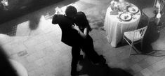 black and white photograph of two people dancing