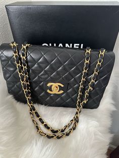 Chanel Jumbo flap bag. Very classic. Preowned but great condition. No major flaws to mention. Comes with dust bag, box, card, intact hologram seal and entrupy certification. Available for local pick up. Big Chanel Bag, Jumbo Chanel Bag, Chanel Jumbo Flap Bag, Chanel Jumbo, Chanel $95.00 Bag, Flap Bag, Dust Bag, Black Leather, Chanel