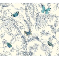 a wallpaper with blue butterflies on it