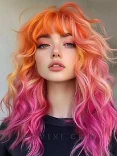 "Romantic Hairstyles for Date Night"
"The Best Hairstyles for Women Over 40" Creative Colour Hair Ideas, Pink Red Orange Hair, Multi Colored Hair Ideas, Orange And Purple Hair, Orange Purple Hair, Purple Orange Hair, Orange And Pink Hair, Purple And Orange Hair, Orange Pink Hair