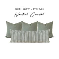 the bed pillow cover set is shown with three pillows