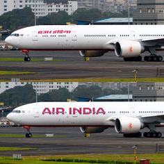 two air india planes are parked on the tarmac