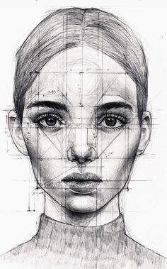 a drawing of a woman's face with lines on it