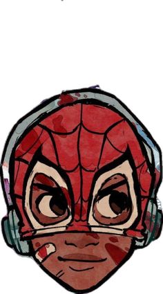 a drawing of a spider man with headphones on