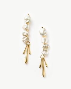 Keshi Pearl Sculptural Drop Earrings | 18ct Gold Plated/Pearl Earrings Mixed Metal Bracelets, Diamond Initial Necklace, Trending Bracelets, Trending Necklaces, Mixed Metal Jewelry, Ring Trends, Coin Pendant Necklace, Bold Earrings, Earring Trends