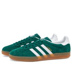 Adidas Gazelle Indoor Collegiate Green, White & Gum | END. (US) Adidas Gazelle Women, Adidas Gazelle Indoor, Green Shoes, Adidas Gazelle, Sneaker Collection, Training Shoes, Soft Suede, Adidas Shoes, Casual Sneakers