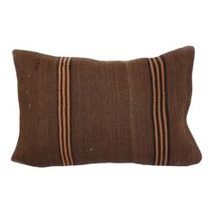 a brown striped pillow on a white background