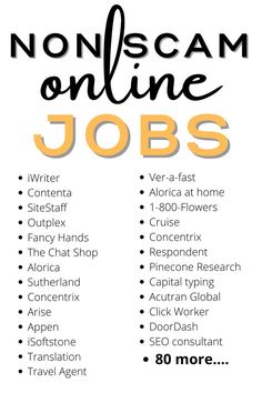 an info sheet with the words non - scam online jobs written in black and orange