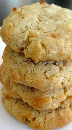 three oatmeal cookies stacked on top of each other