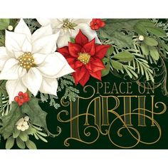 a christmas card with poinsettis and holly