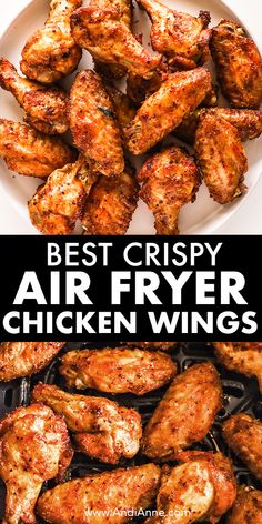 the best crispy air fryer chicken wings are on display in this collage