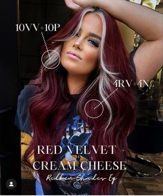 Velvet Hair Color, Red Velvet Hair Color, Red Velvet Hair, Redken Hair Color, Hair Color Formulas, Money Piece, Red To Blonde, Dyed Hair Inspiration