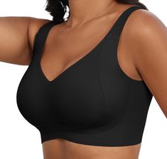 PRICES MAY VARY. SEAMLESS & NON-STEEL RING DESIGN： Our Bralettes for women adopts double cross pull design. Naturally fit the human body curve, gathering anti-sagging, lightly support, shaping a good breast shape. Increase side ratio, collect underarm & back fat, collect side breasts, anti-expansion, wear more sexy rounded breast shape. V-NECK DAILY DESIGN: V-neck design on the chest shows your collarbone and cleavage, no compression, no binding. Back U-shape design, invisible hook and eye back Supportive Sports Bra With Built-in Padding And 4-way Stretch, Solid Sports Bra With Built-in Padding And 4-way Stretch, Sports Bra With Medium Bust Support And Micro-elastic Fit, Black Medium Support Sports Bra, Sweat Resistant, Micro-elastic Full Coverage Sports Bra With Medium Bust Support, Plus Size Bras, Back Fat, Body Curves, Full Coverage Bra