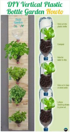 the vertical vegetable planter is made from plastic bottles