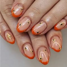 Pumpkin French 🎃 🧡✨️ • • • @the_gelbottle_inc biab 19. Marshmallow. Brandy With a touch of gold chrome accents • • • #orangenails #pumpkin… | Instagram Orange Biab Nails, Orange Chrome French Tip Nails, Nail Designs At Home, Nail Sculpture, Holiday Nail Ideas, Simple Christmas Nails, Nails Biab, Themed Nails