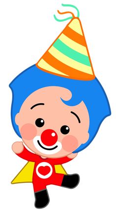 a cartoon clown wearing a party hat