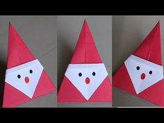 three different views of an origami gnome