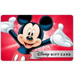 a mickey mouse gift card with an image of the character on it's face