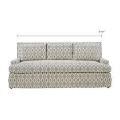 the standard size sofa is upholstered with an intricate pattern on it's back