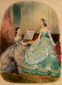 1860s Crinoline, Victorian Era Fashion, 1860 Fashion, Victorian Paintings, Victorian Ladies, Victorian Lady, Victorian Art, Historical Costume, Fashion Plates